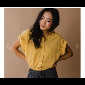 Yellow blouse button up shirt sleeve Albion fit